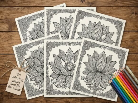Download 50 Lotus Flower Coloring Pages Bundle - Coloring Collection