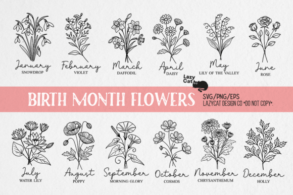 Download Birth Month Flowers Line Art SVG Bundle - Svg bundle Collection