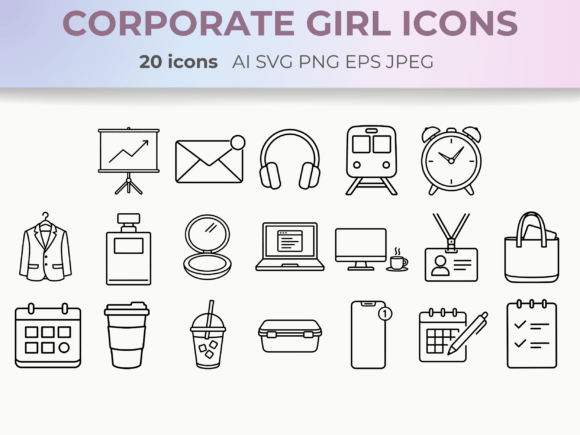 Download Corporate Girl Line Icons Office Life - Premium Resources